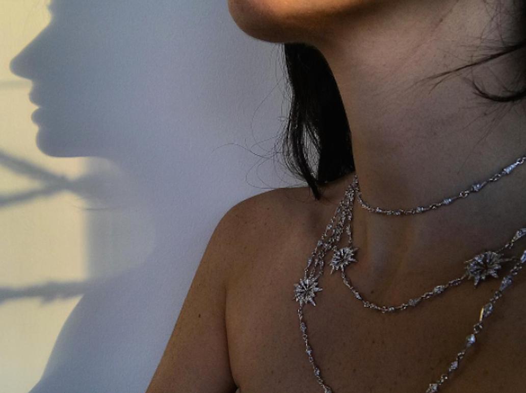 18 Karat White Gold Diamond Sunburst Starburst Necklace with Detachable Pendant  1