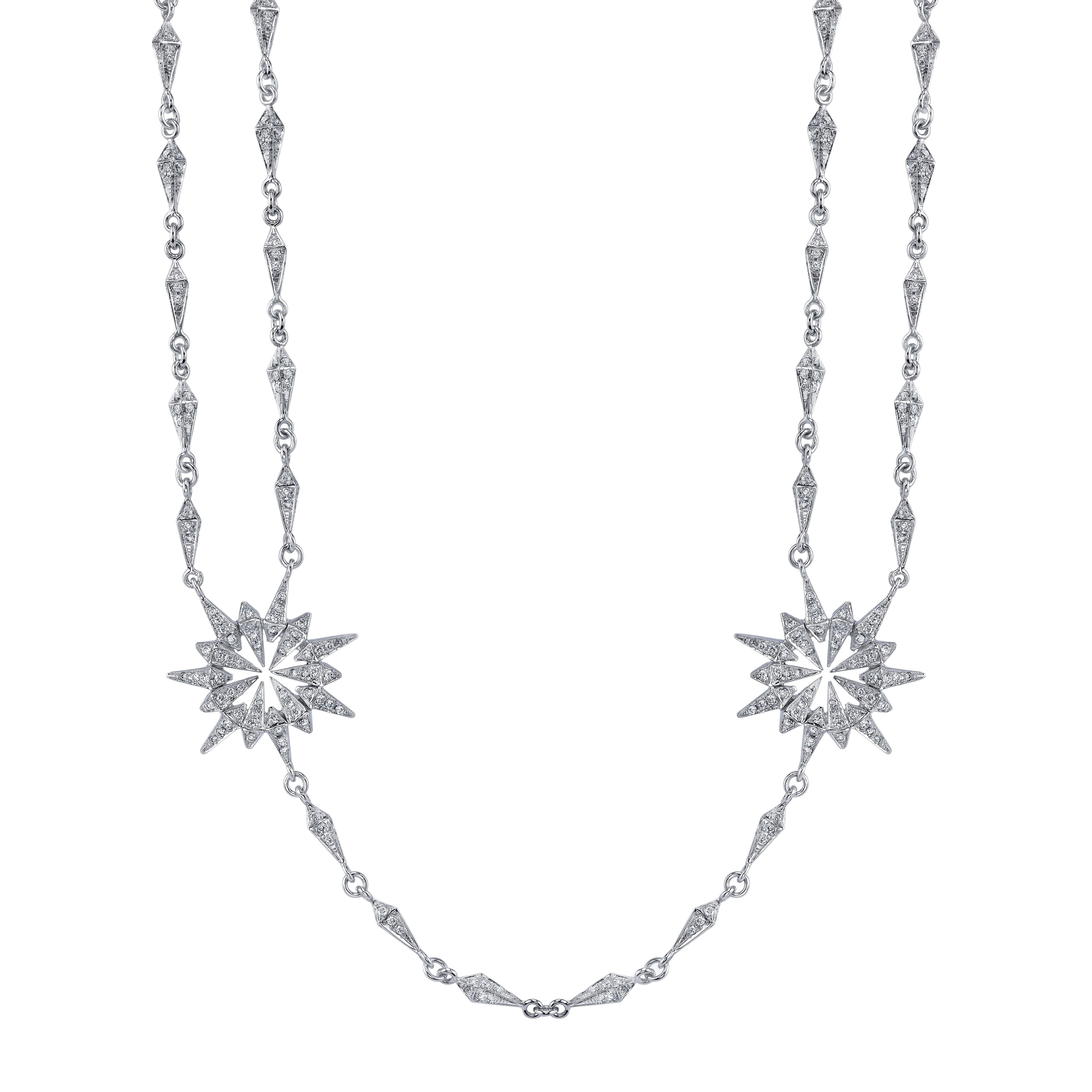 18 Karat White Gold Diamond Sunburst Starburst Necklace with Detachable Pendant 