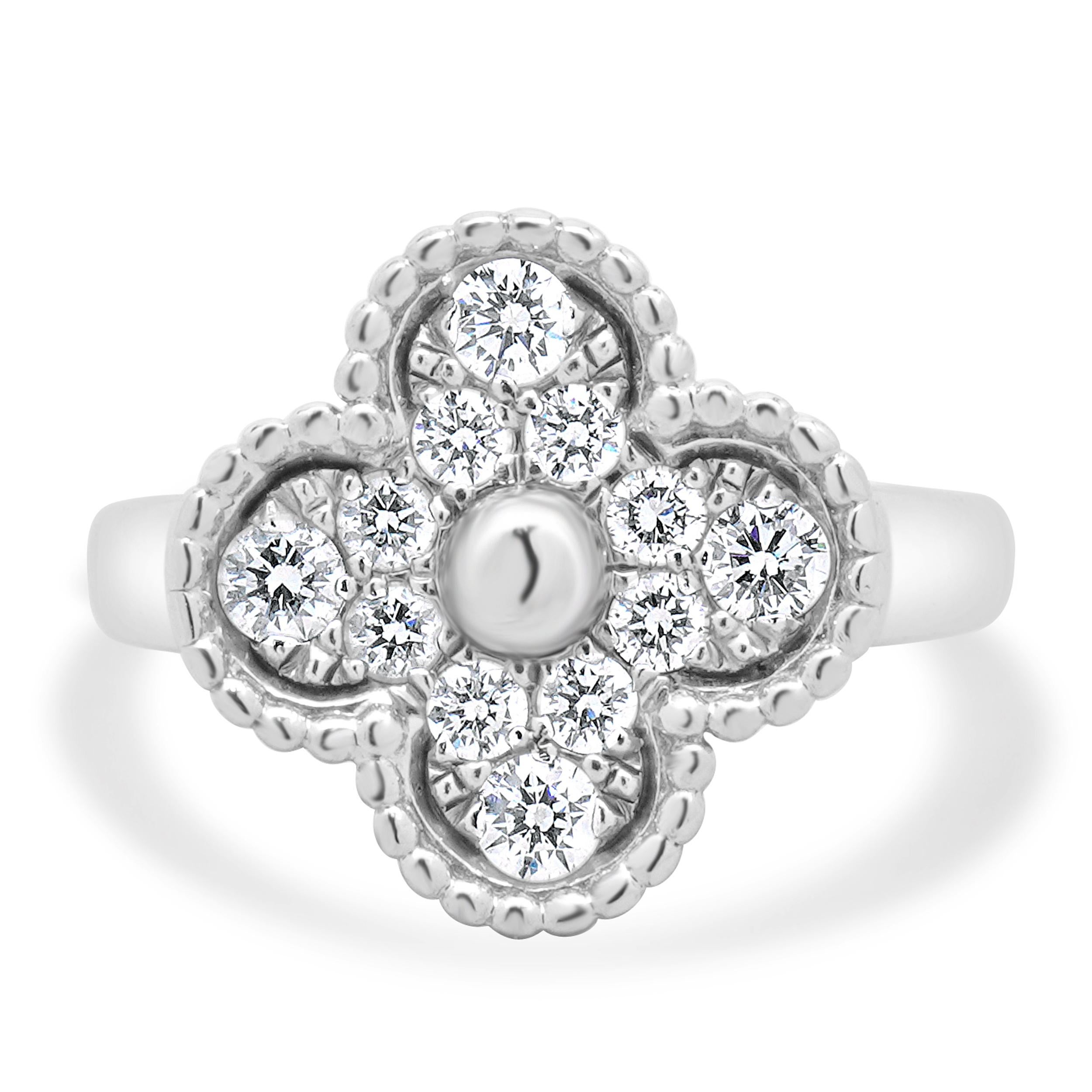 Van Cleef & Arpels 18 Karat White Gold Diamond Sweet Alhambra Ring