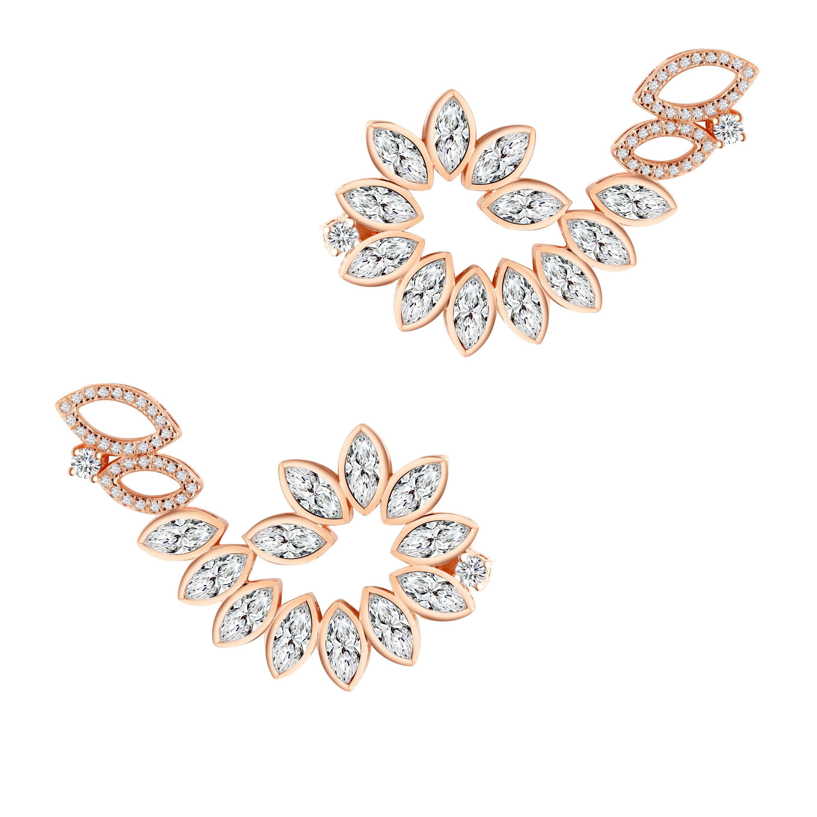 18 Karat White Gold Diamond Swirl Earrings For Sale 2
