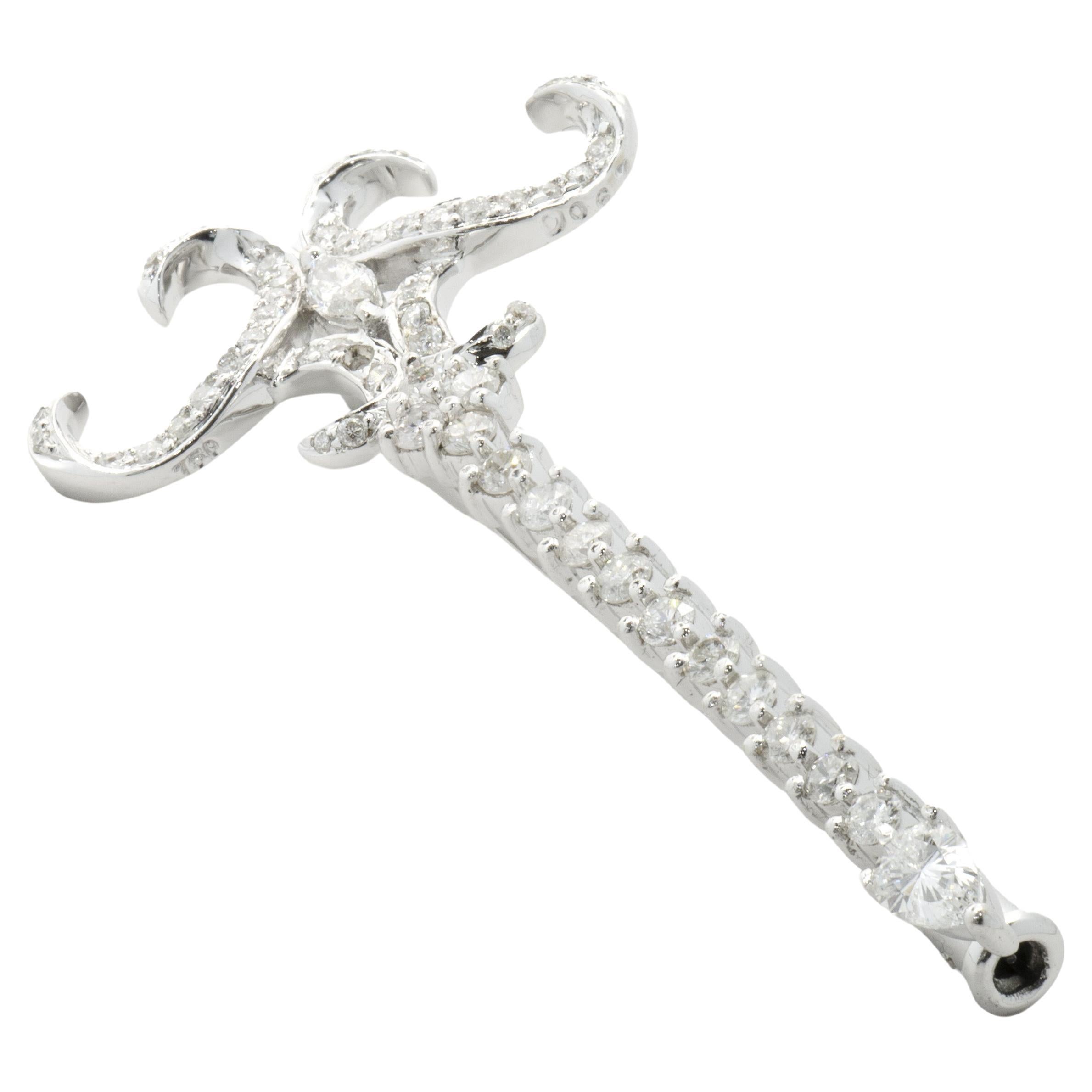 18 Karat White Gold Diamond Sword Pin For Sale