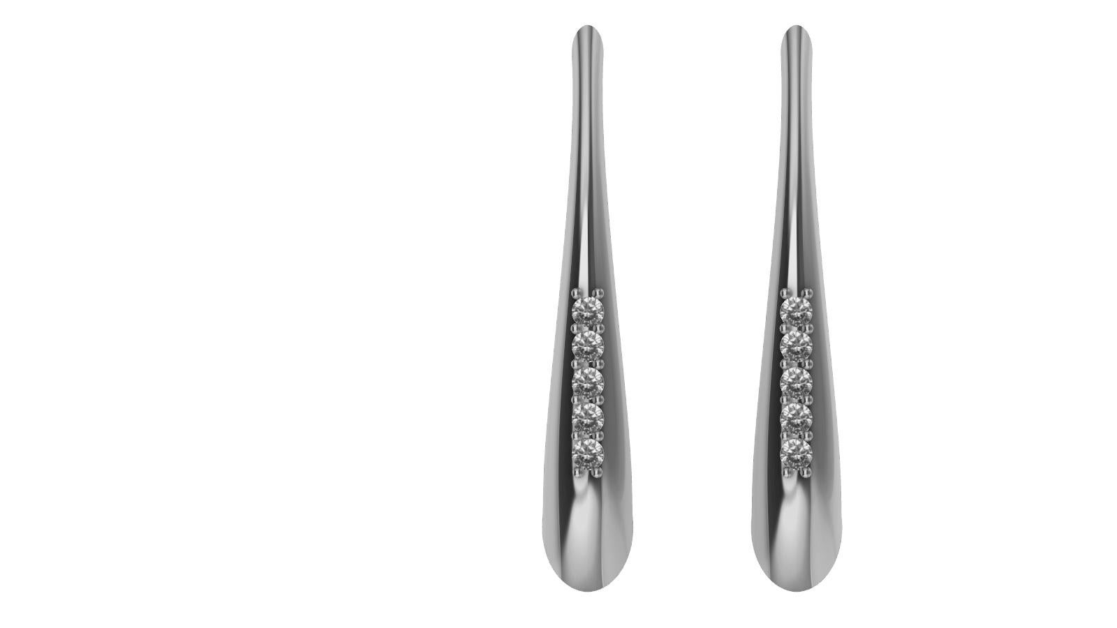 Contemporary 18 Karat White Gold Diamond Teardrop Hollow Hoop Earrings For Sale