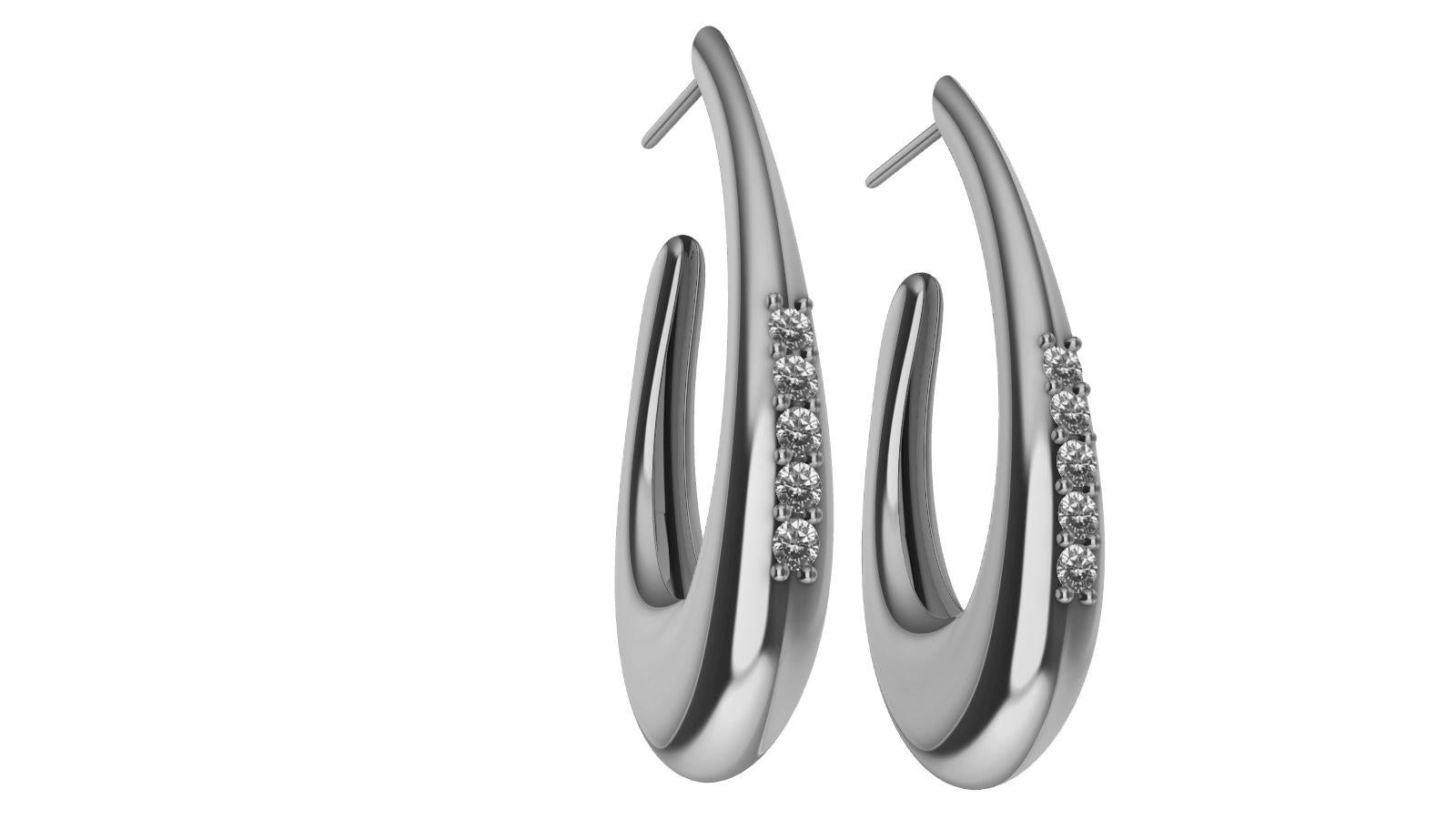 18 Karat White Gold Diamond Teardrop Hollow Hoop Earrings In New Condition For Sale In New York, NY