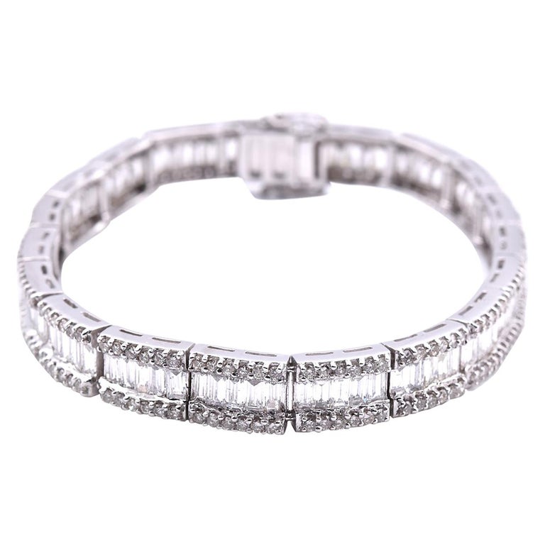 18 Karat White Gold Diamond Tennis Bracelet Signed 'BJC Samuel Benham