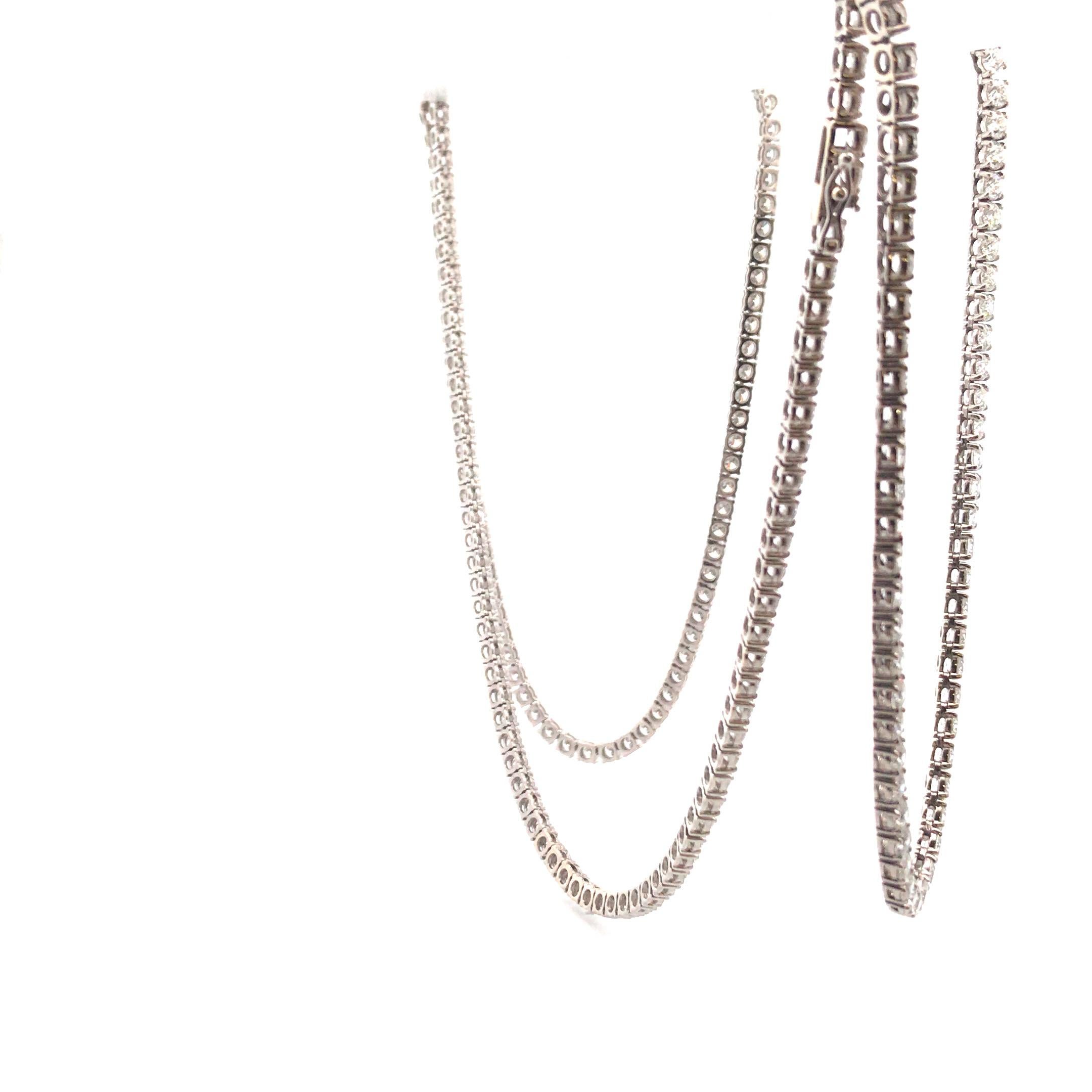 Women's or Men's 18 Karat White Gold Diamond Tennis Necklace