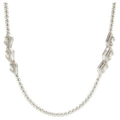 18 Karat White Gold Diamond Tennis Necklace with Mosaic Set Diamond Station