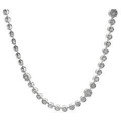 18 Karat White Gold Diamond Tennis Necklace with Pave Diamond Stations