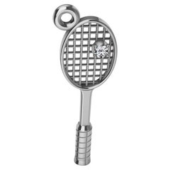 18 Karat White Gold Diamond Tennis Racket Charm