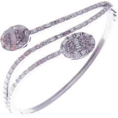 18 Karat White Gold Diamond Three-Row Intertwined Baguette Bangle Bracelet