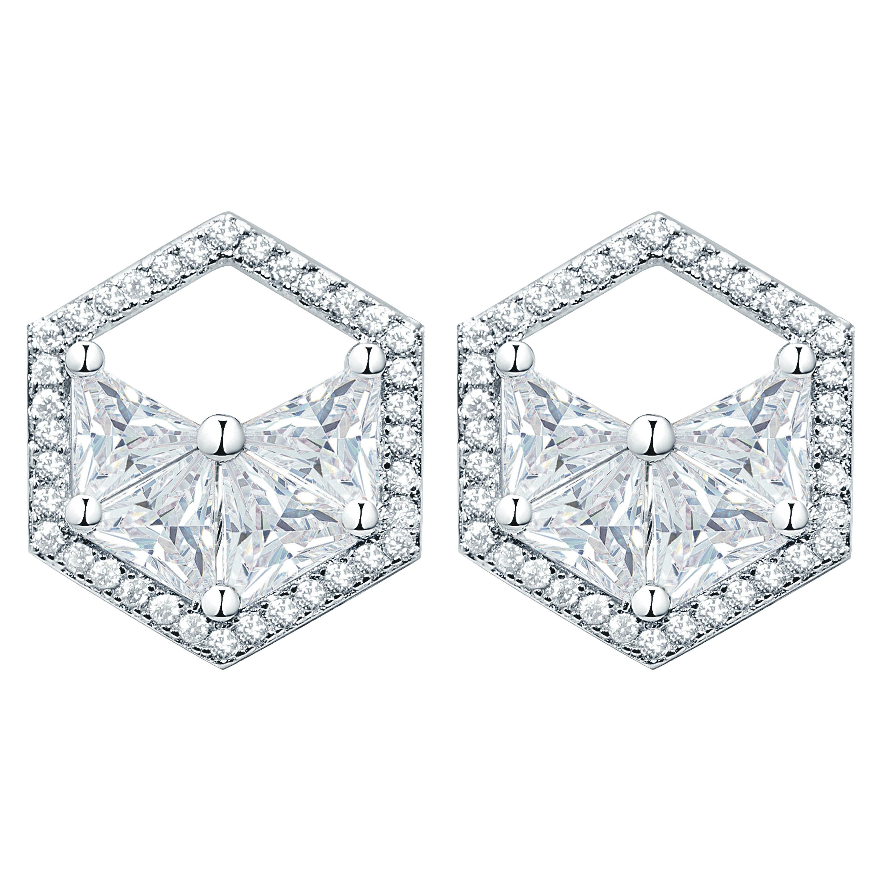 18 Karat White Gold Diamond Triangle Halo Stud Earrings