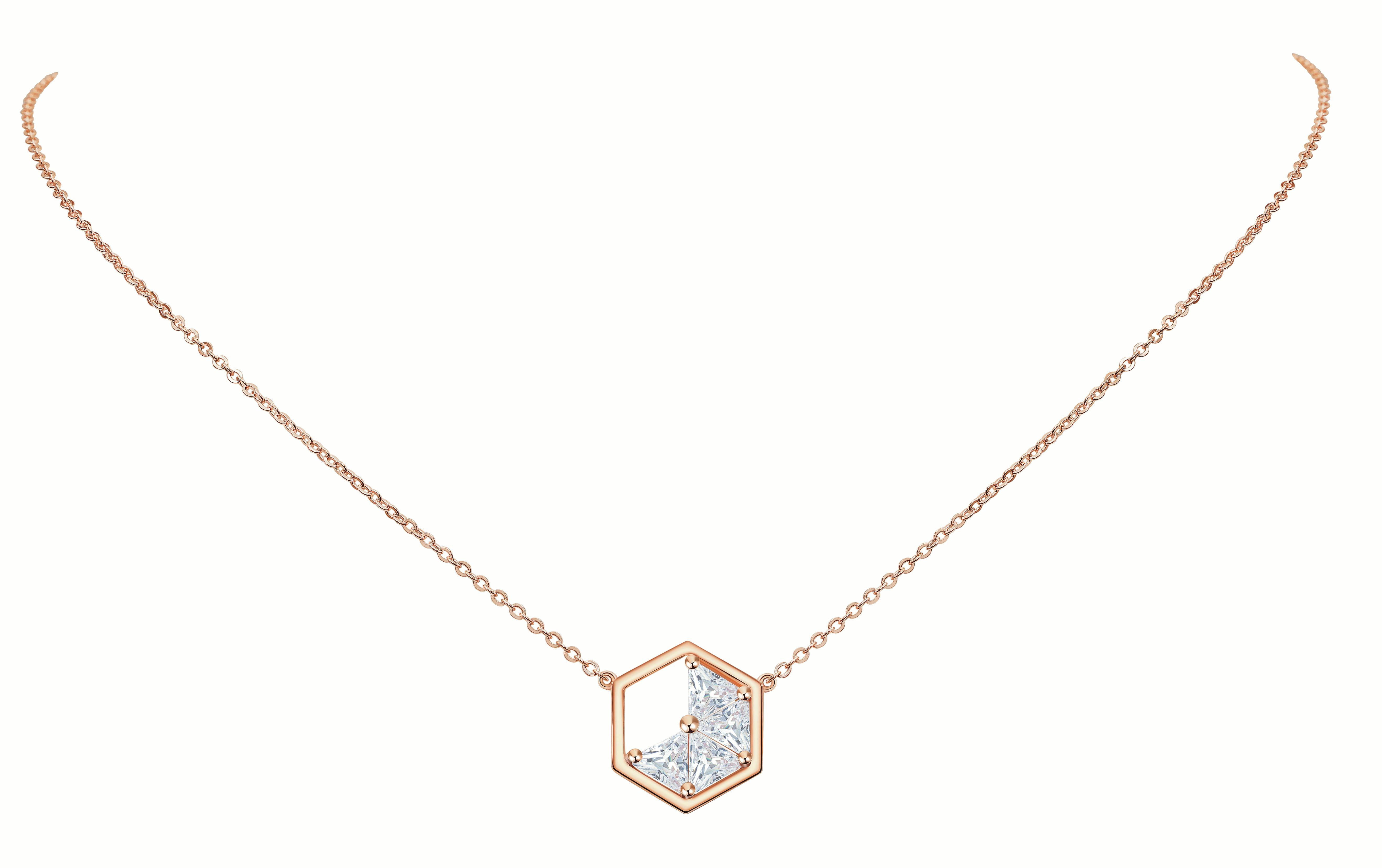 18 Karat Weißgold Diamant-Dreieck-Halskette (Trillionschliff) im Angebot