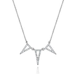 18 Karat White Gold Diamond Triangle Station Necklace