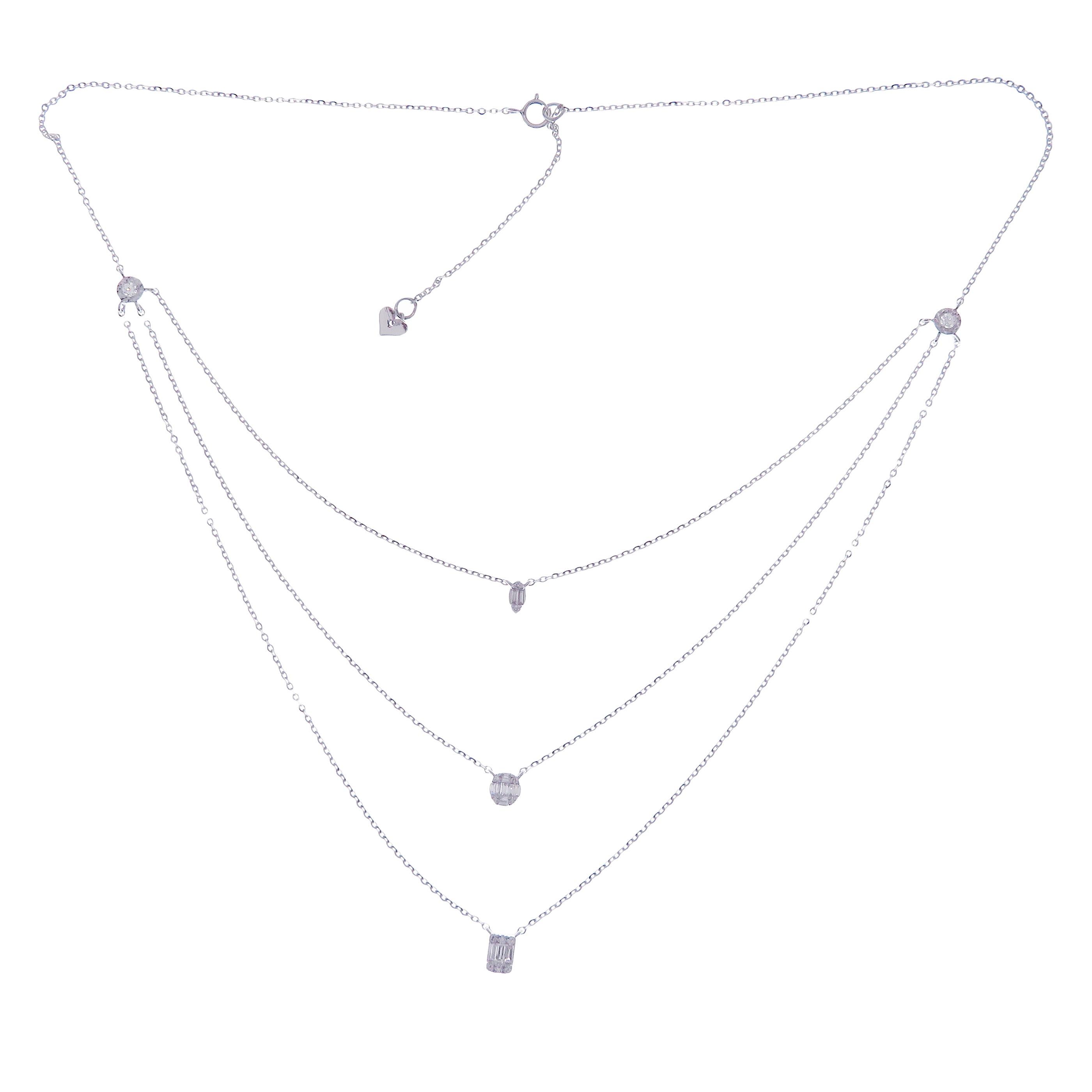 3 layer necklace white gold