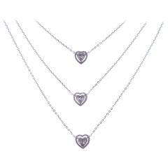 18 Karat White Gold Diamond Triple-Strand Sweet Hearts Necklace