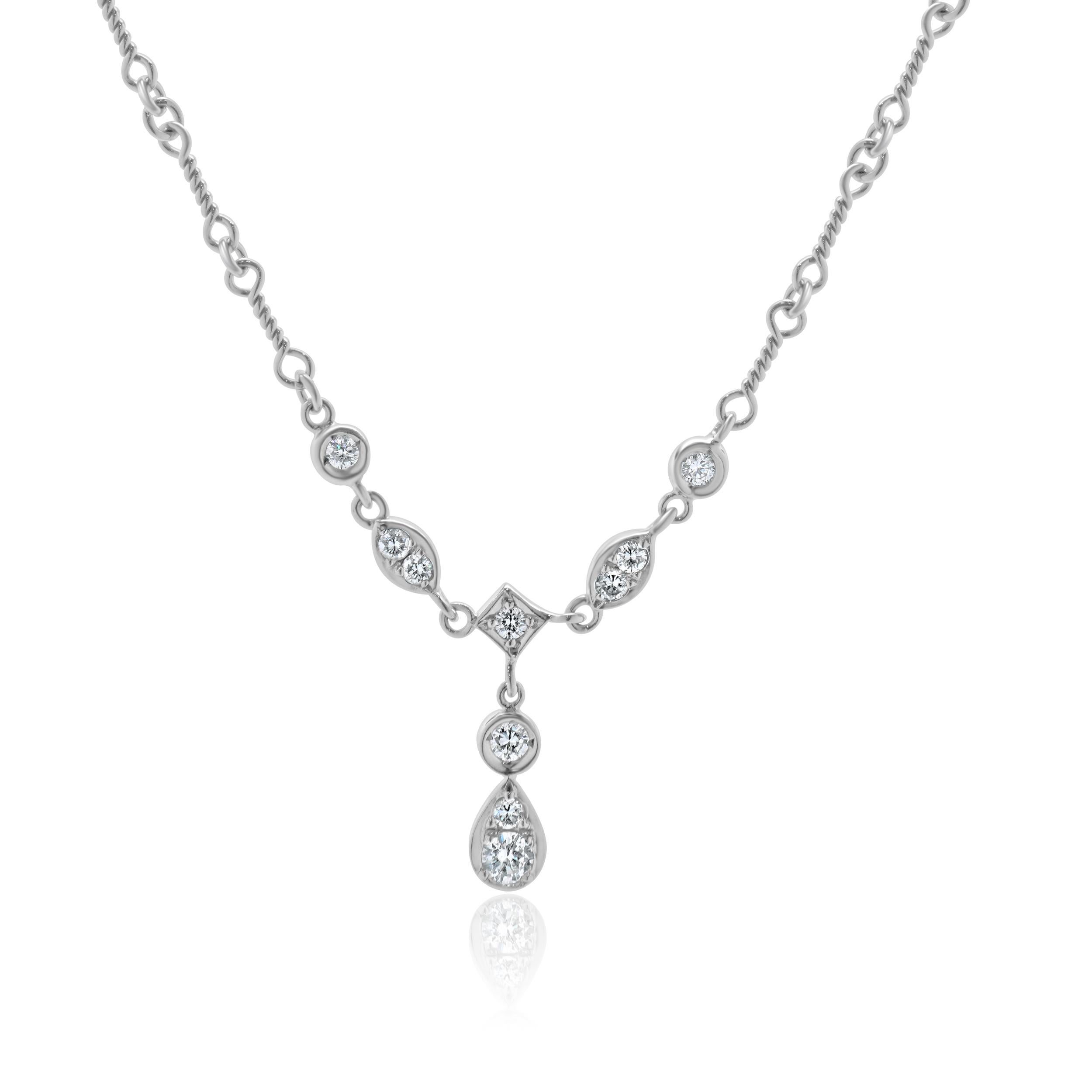 Designer: custom
Material: 18K white gold
Diamonds: 10 round brilliant cut = 0.43cttw
Color: I
Clarity: SI1
Dimensions: necklace measures 16.25-inches in length 
Weight: 7.32 grams
