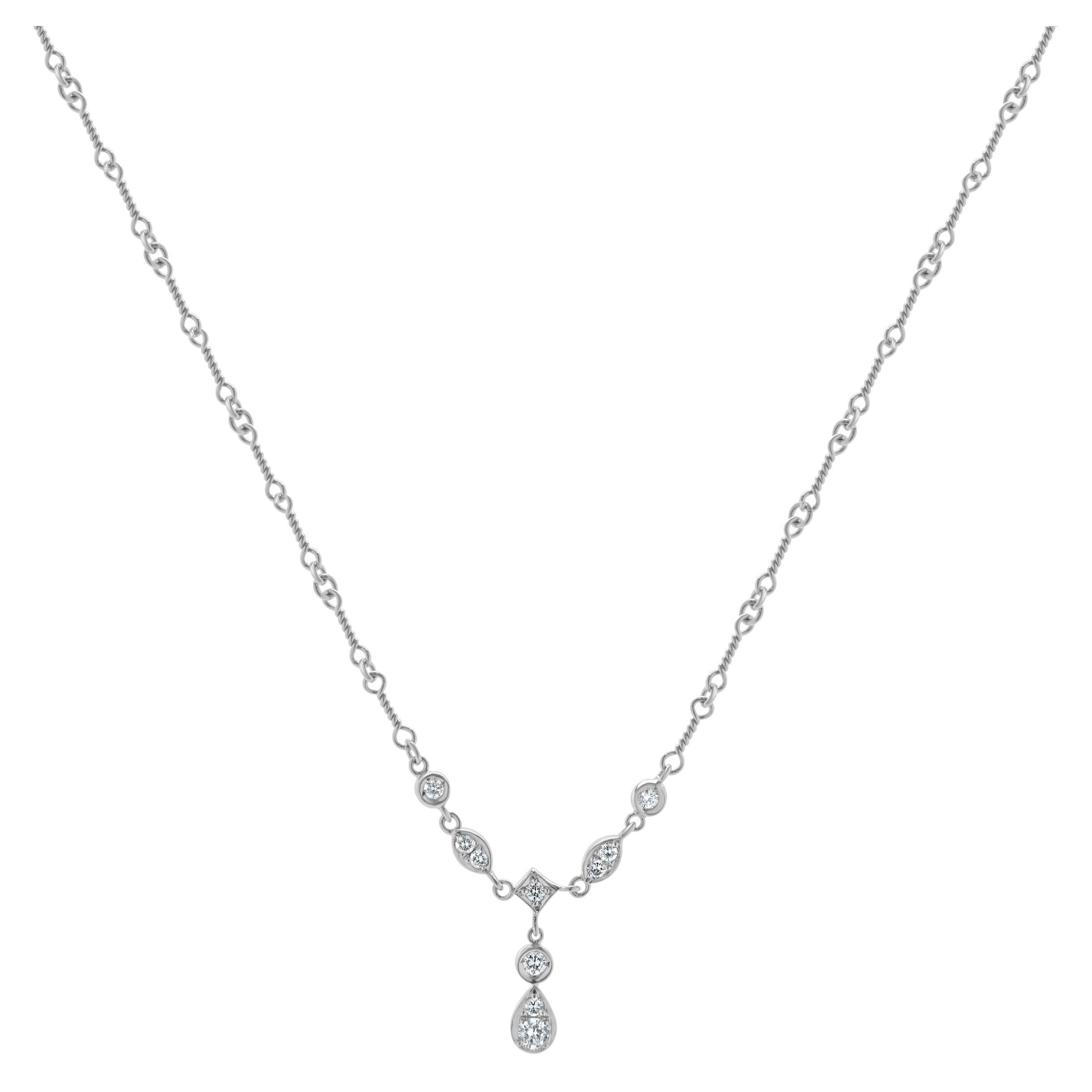 18 Karat White Gold Diamond Twisted Link Lariat Necklace For Sale