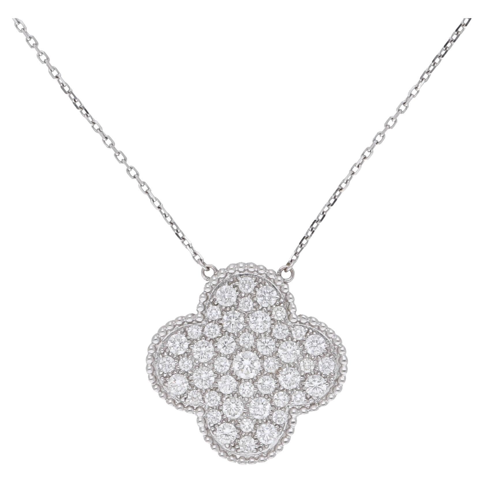 18 Karat White Gold Diamond Van Cleef & Arpels Magic Alhambra Pendant Necklace 