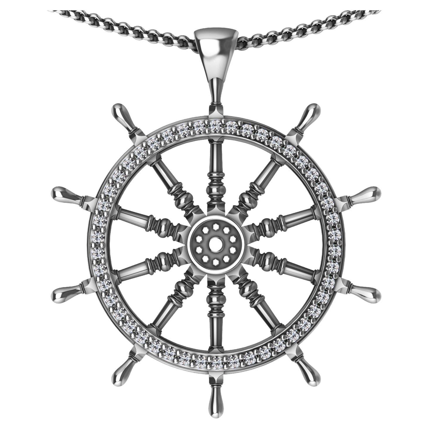 18 Karat White Gold Diamond Women's Captain Sailors Wheel Pendant