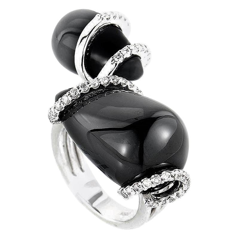 18 Karat White Gold Diamond Wrapped Onyx Ring