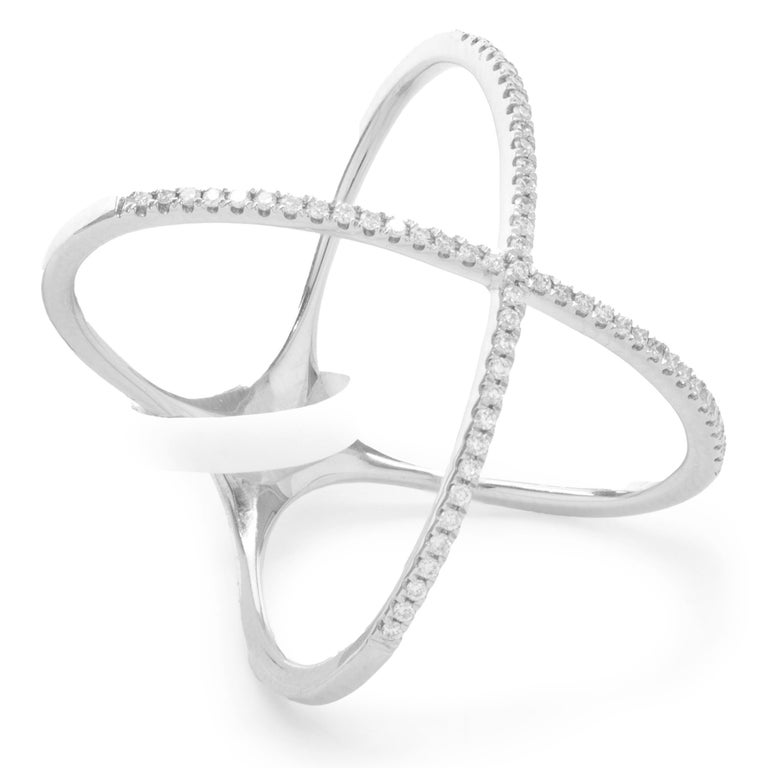 18 Karat White Gold Diamond X Ring For Sale at 1stDibs