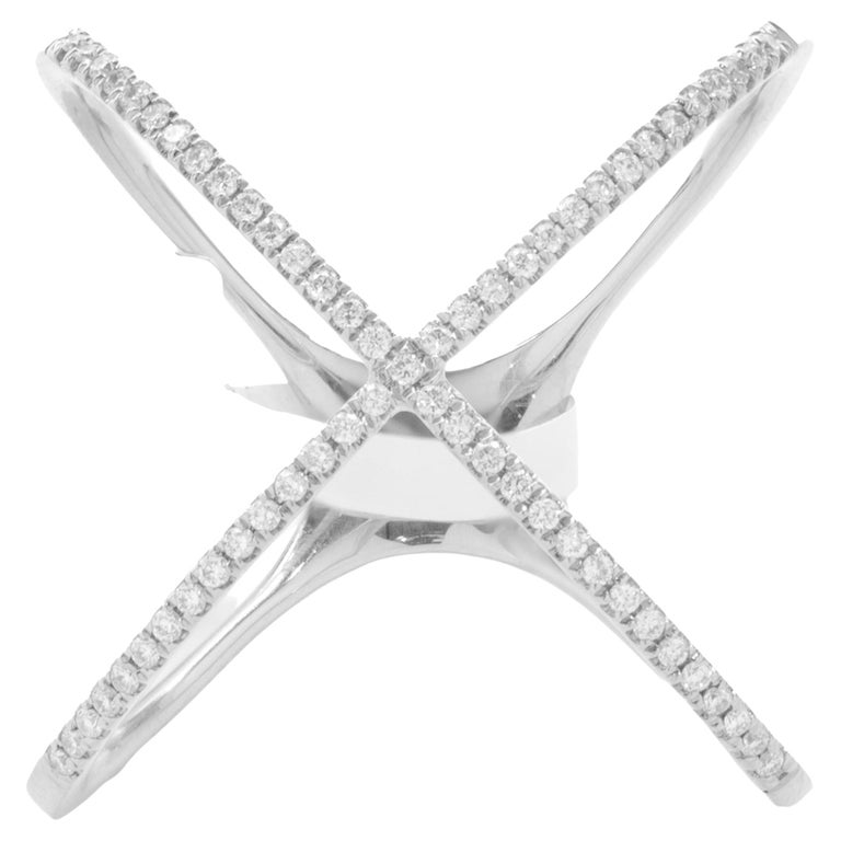 18 Karat White Gold Diamond X Ring For Sale at 1stDibs