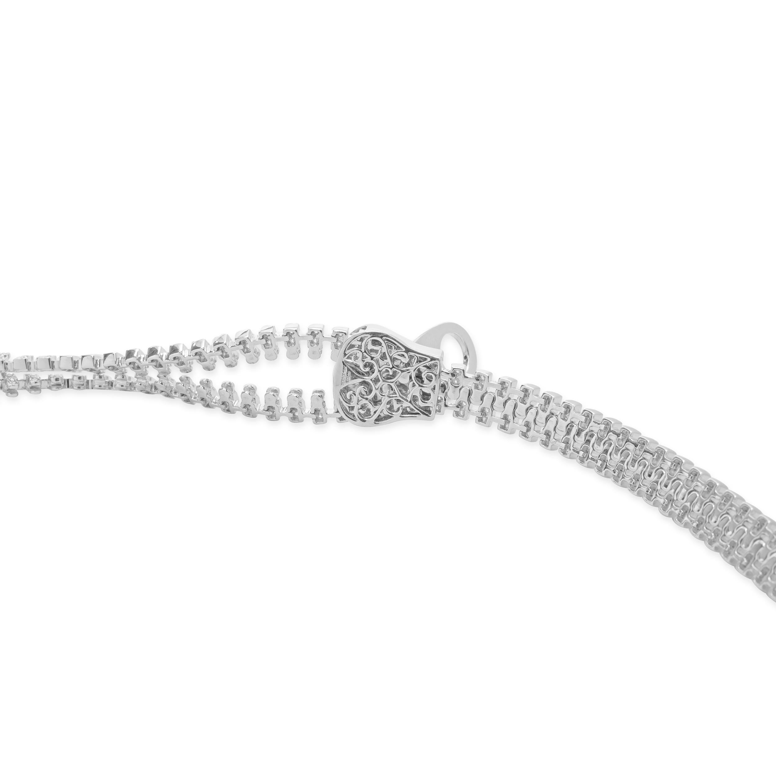Round Cut 18 Karat White Gold Diamond Zipper Necklace For Sale