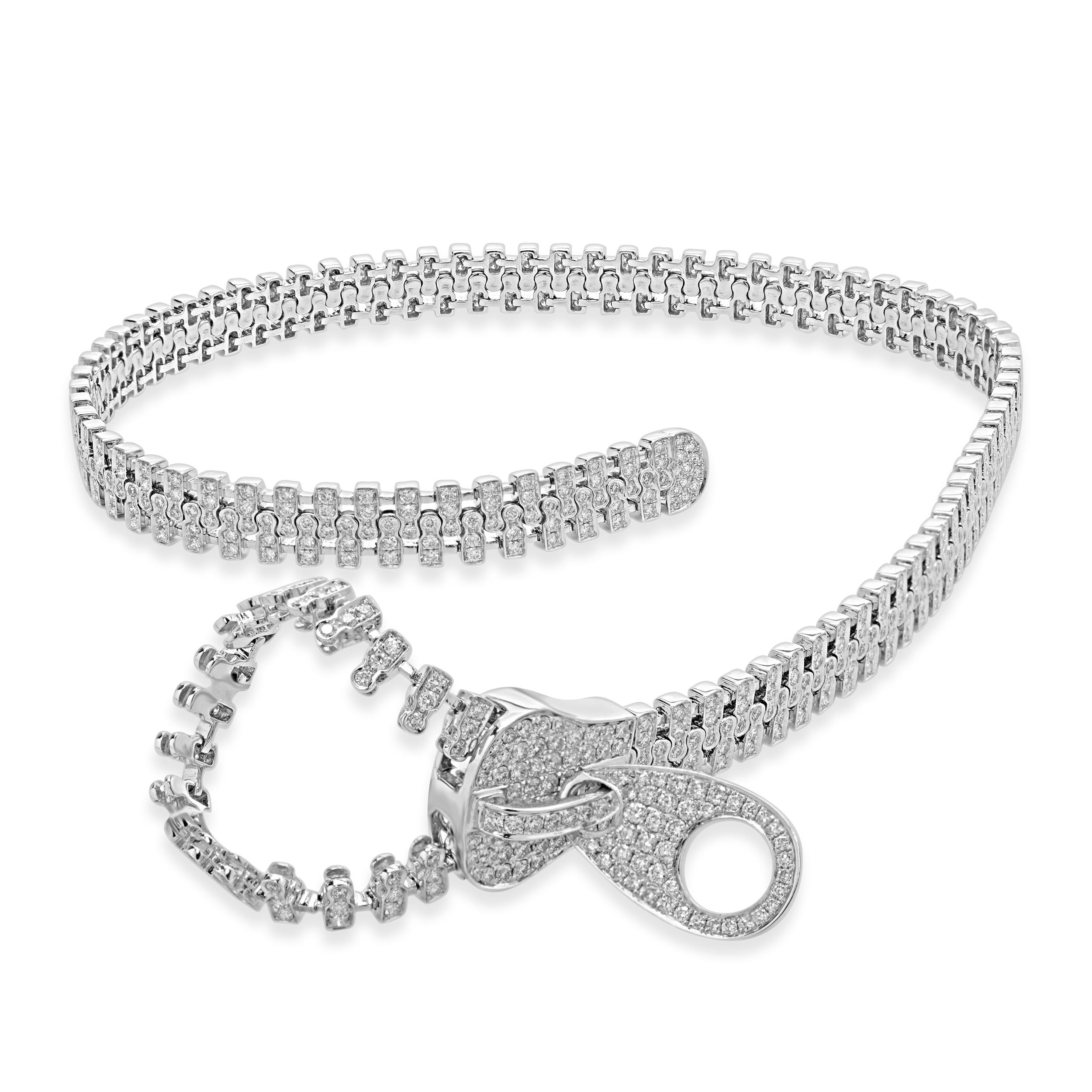 18 Karat White Gold Diamond Zipper Necklace In Excellent Condition For Sale In Scottsdale, AZ