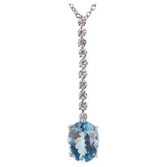 18 Karat White Gold Diamonds, Aguamarine Pendant Necklace