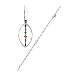 18 Karat White Gold, Diamonds and Gems Chakra Pendant