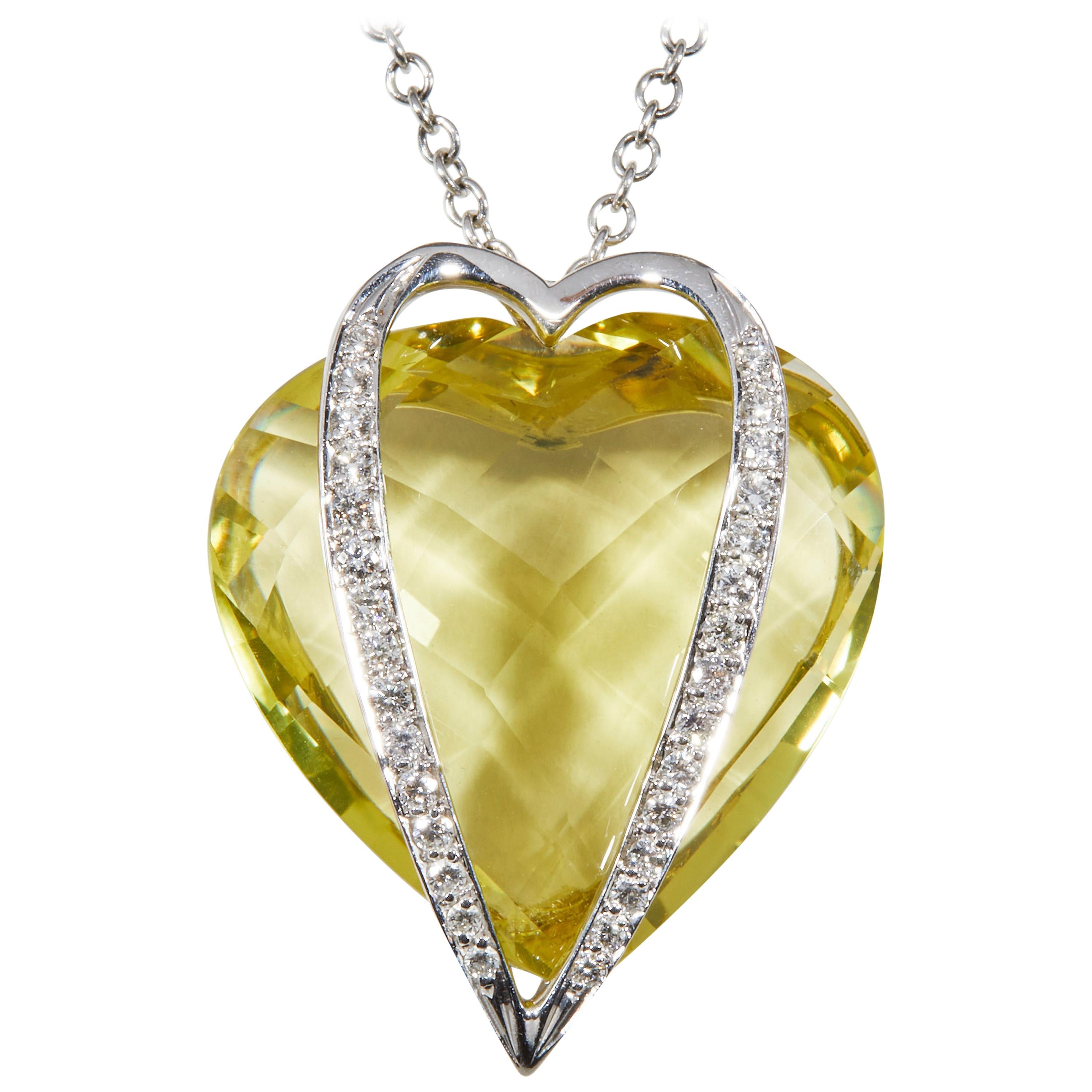18 Karat White Gold Diamonds and Lemon Citrin Pendant Necklace For Sale