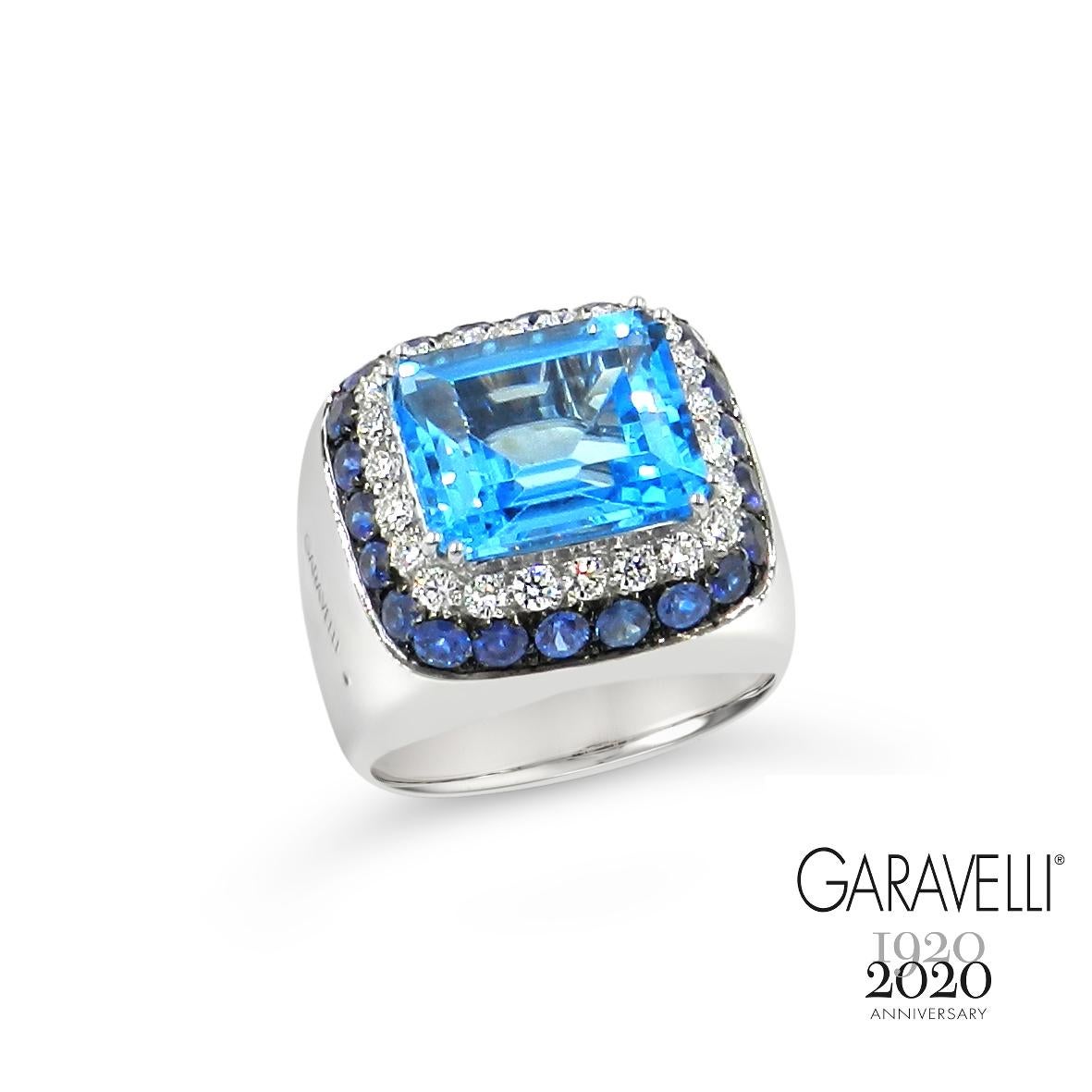 Women's 18 Karat White Gold Diamonds, Blue Sapphires and Blue Topaz Ring