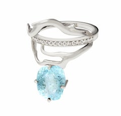 18 Karat White Gold Diamonds Bridal Ring with Copper Bearing Paraiba Tourmaline