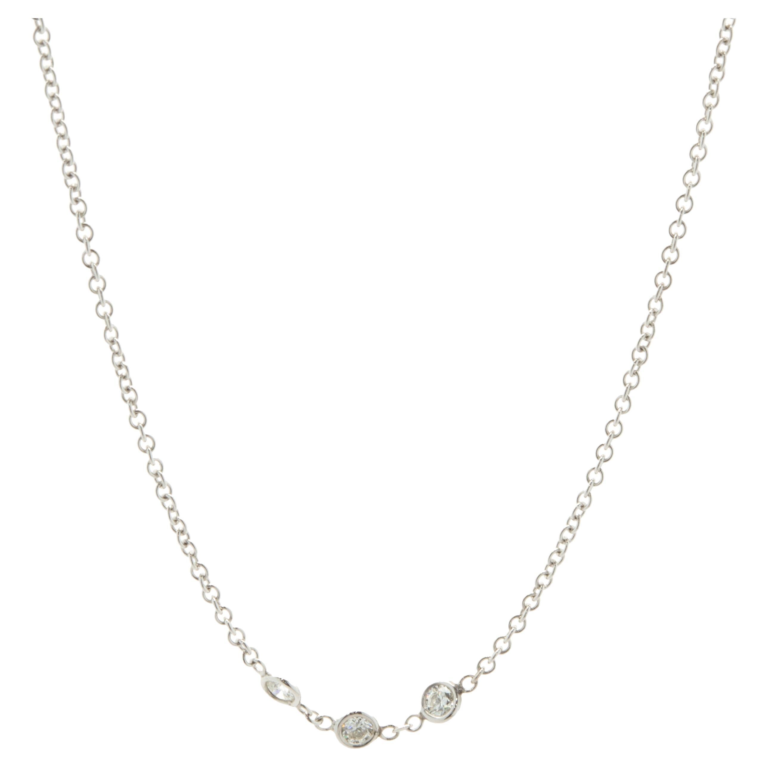 18 Karat White Gold Diamonds By The Yard Station Necklace For Sale