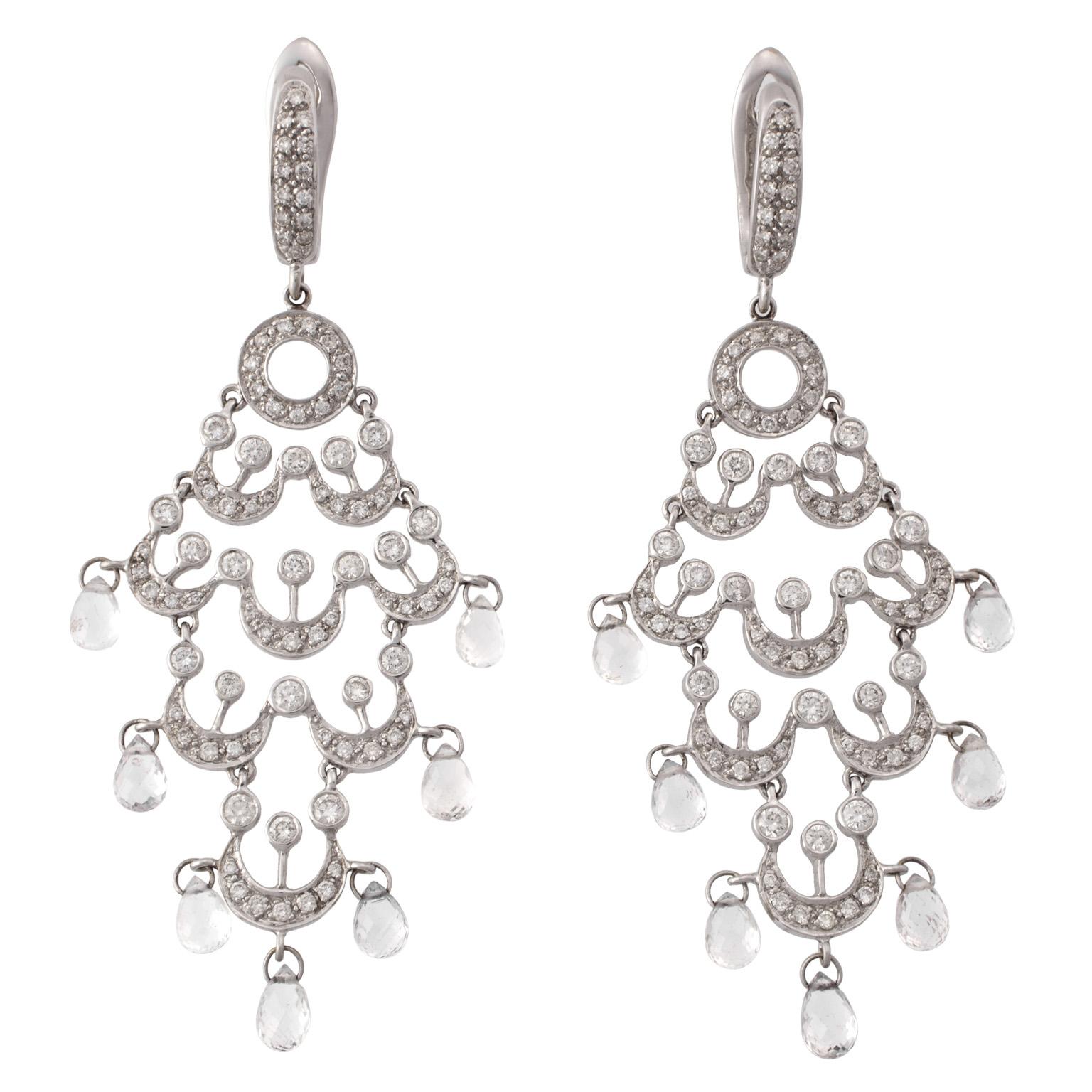 18 Karat White Gold Diamonds Chandelier Earrings For Sale
