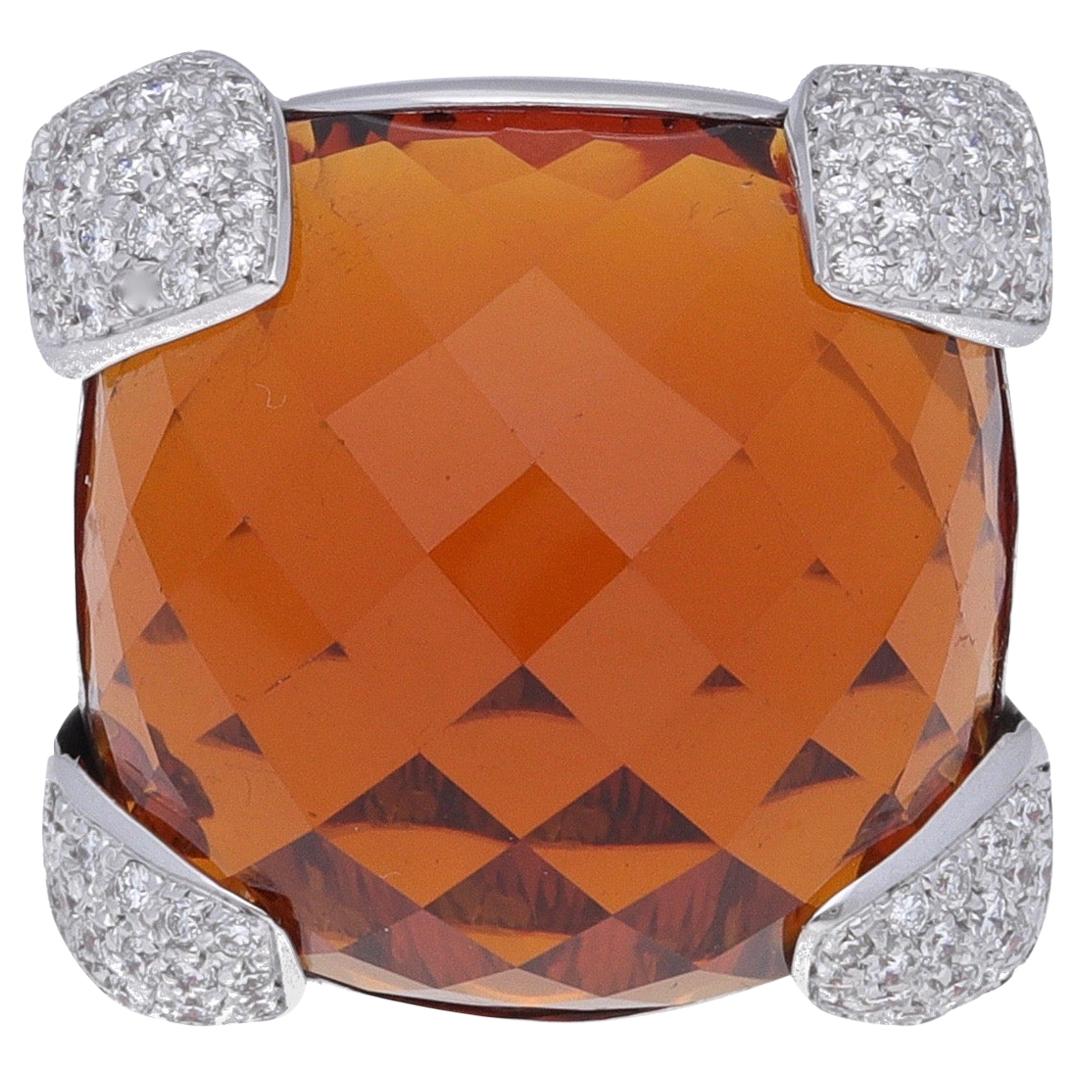 18 Karat White Gold Diamonds Citrine Cocktail Ring