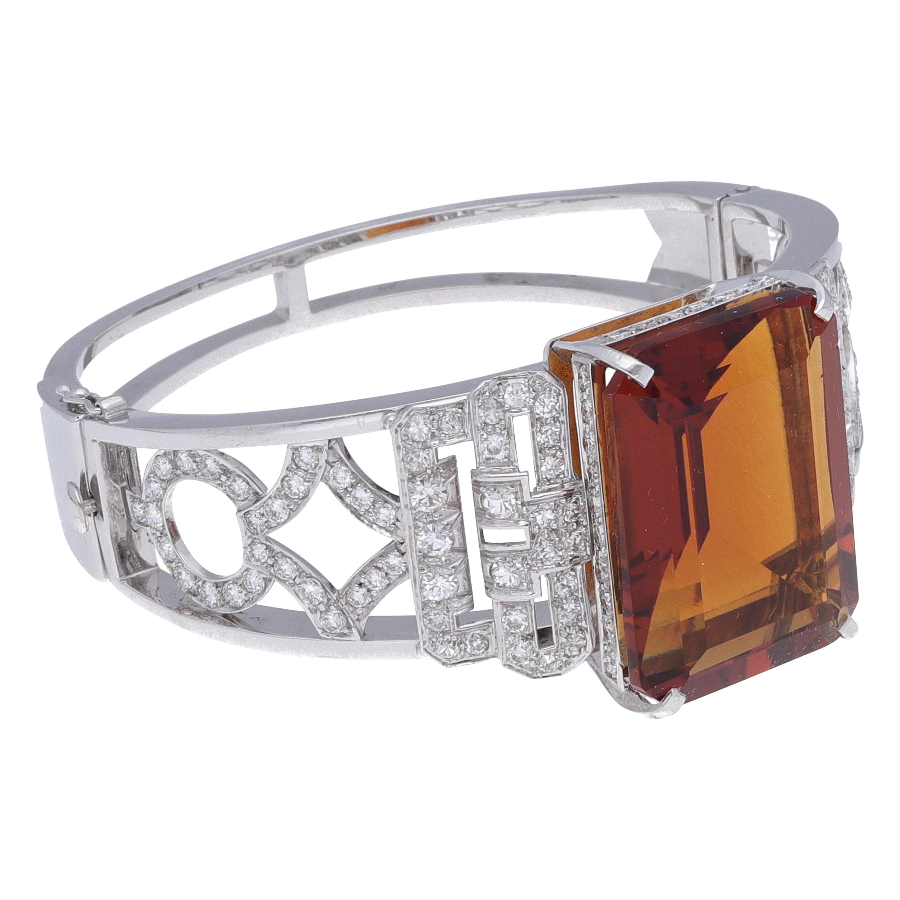 Bracelet jonc en or blanc 18 carats, diamants et quartz citrine en vente