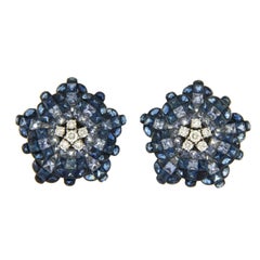 18 Karat White Gold Diamonds Invisible Set 34.26 Carat Blue Sapphire Earrings