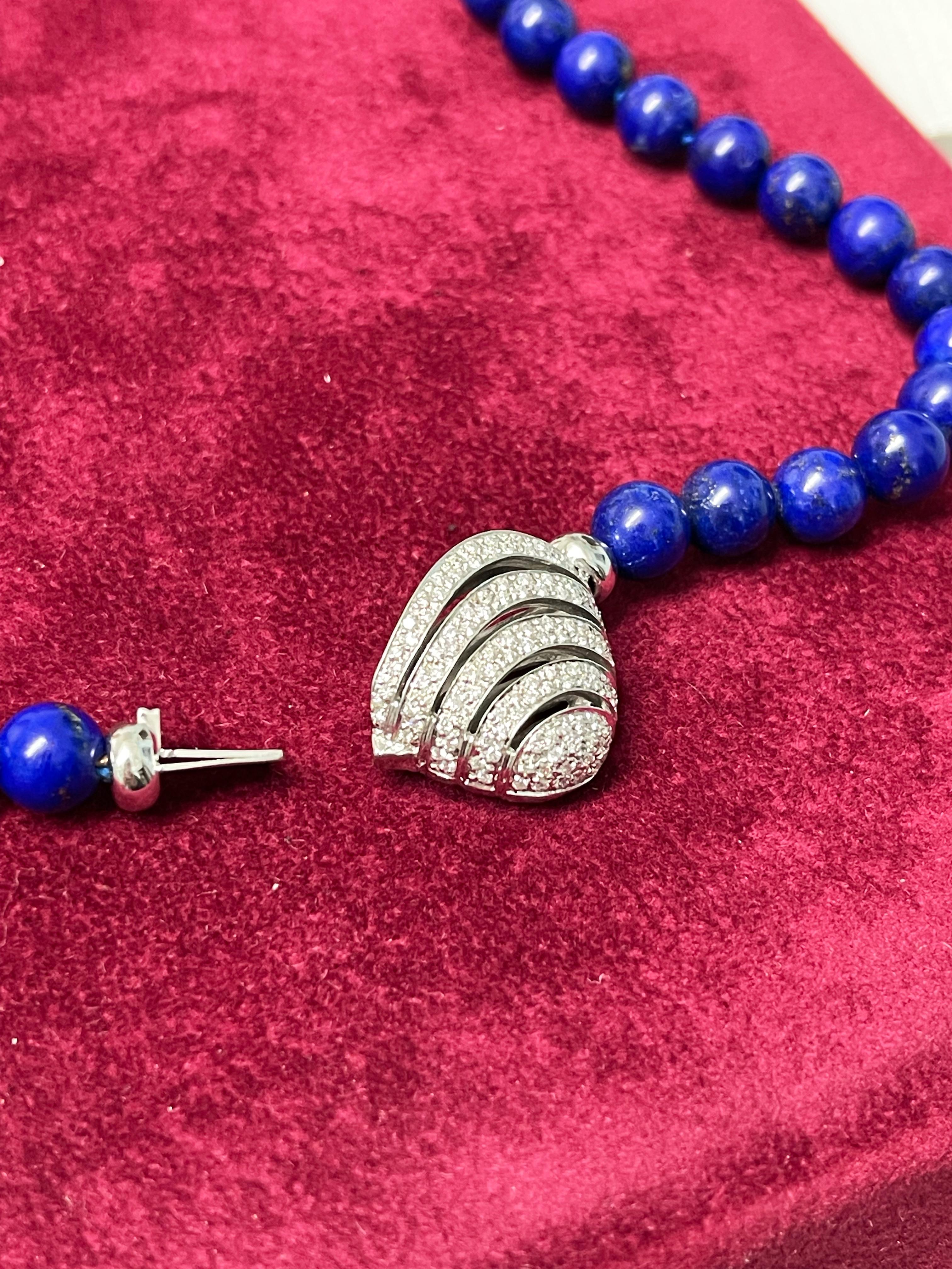 Women's or Men's 18 Karat White Gold Diamonds Lapis Lazuli Gold Beaded Necklace Beads For Sale