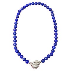 18 Karat White Gold Diamonds Lapis Lazuli Gold Beaded Necklace Beads