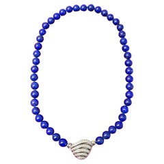 18 Karat White Gold Diamonds Lapis Lazuli Gold Beaded Necklace Beads