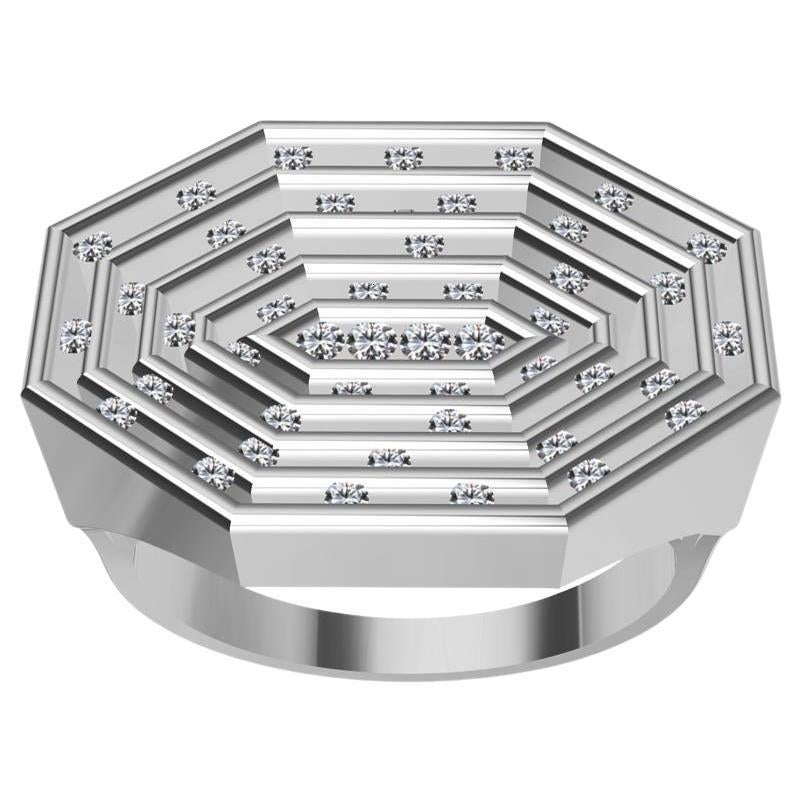 18 Karat White Gold Diamonds Octagonal Sculpture Ring