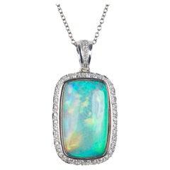 18 Karat White Gold Diamonds, Opal Pendant Necklace