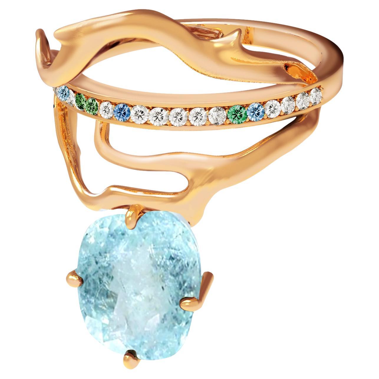 18 Karat White Gold Diamonds Ring with Paraiba Tourmaline and Sapphires For Sale 7