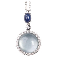 18 Karat White Gold Diamonds , Sapphire and Aquamarine Pendant Neclas