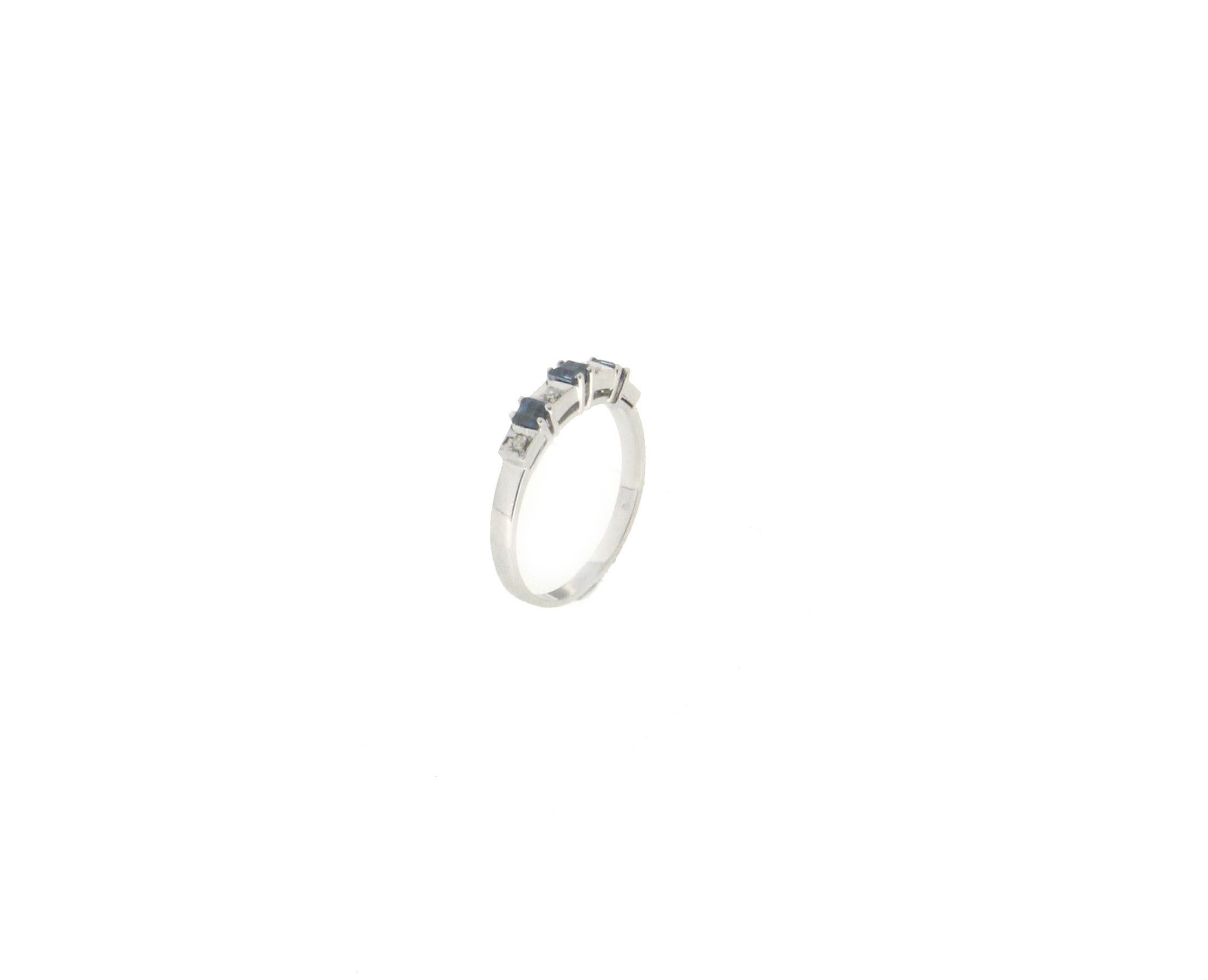 Women's or Men's 18 Karat White Gold Diamonds Sapphires Cocktail Ring