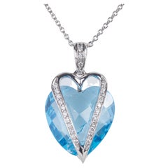 18 Karat White Gold Diamonds, Topaz Pendant Necklace