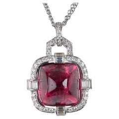 18 Karat White Gold Diamonds, Tourmaline Pendant Necklace