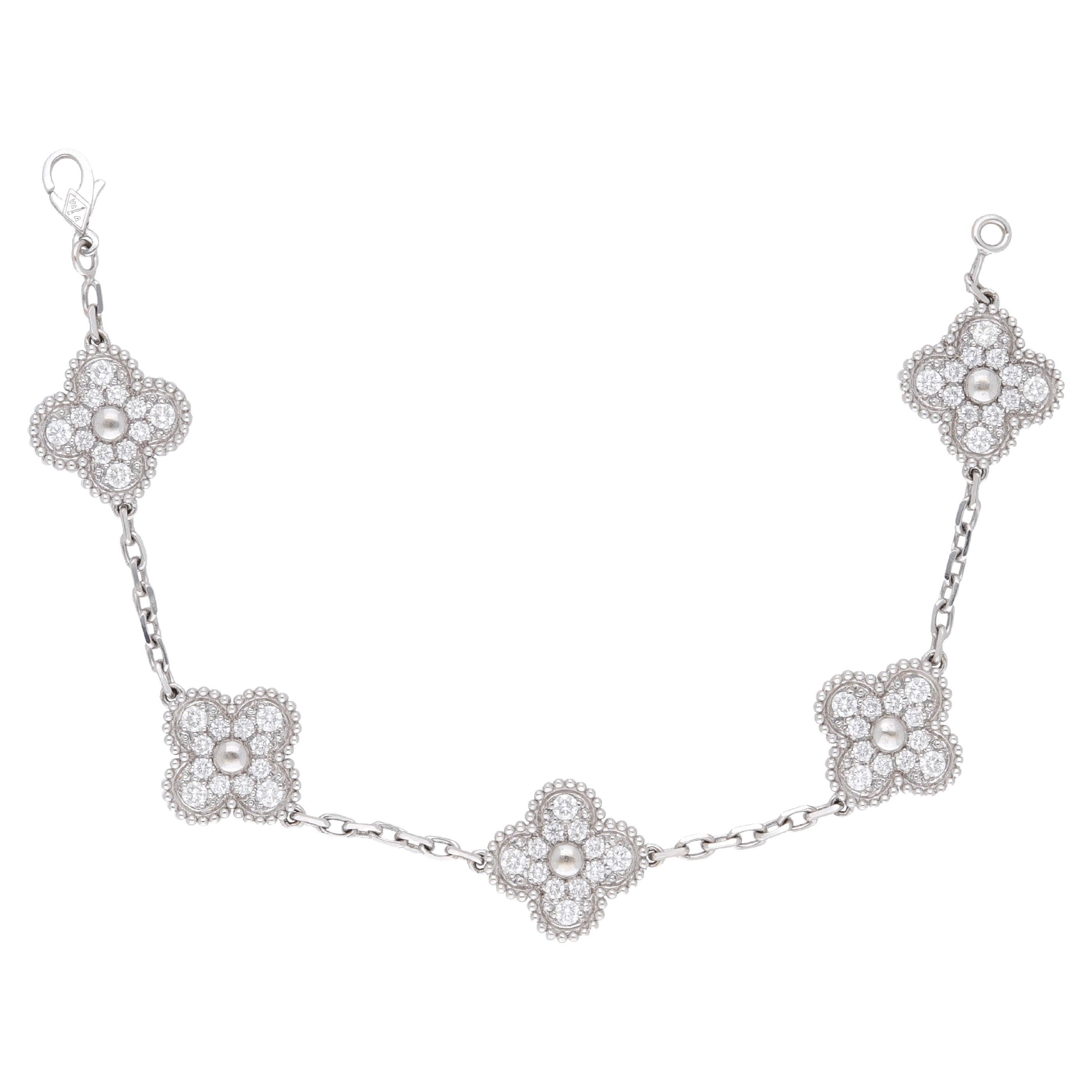 18 Karat White Gold Diamonds Van Cleef & Arpels Vintage Alhambra Bracelet
