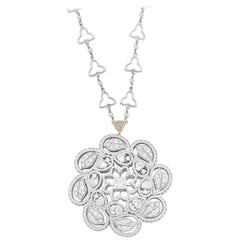 18 Karat White Gold Duomo Pendant with White Diamonds and Natural Pearls