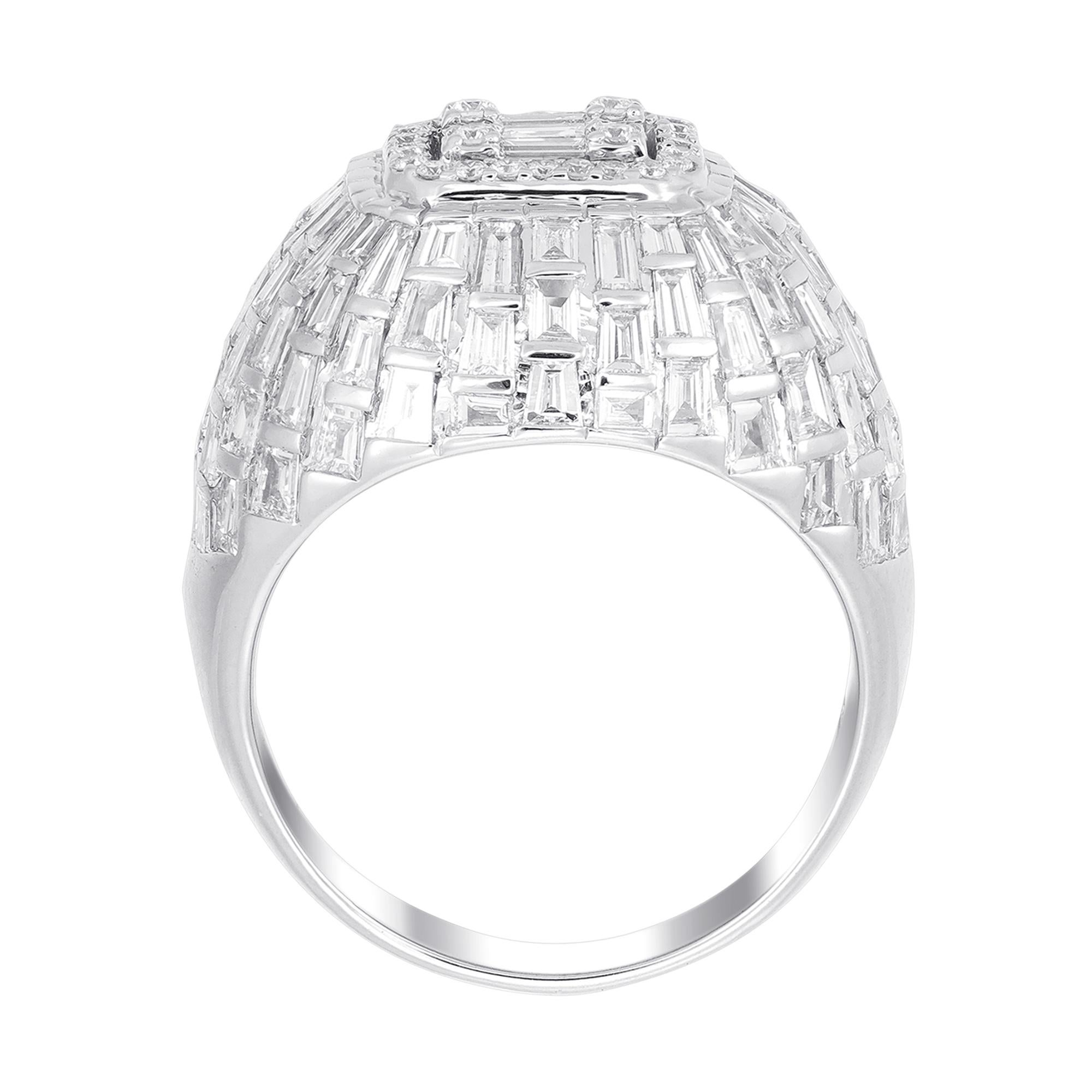 Romantic 18 Karat White Gold Dome Emerald Illusion Diamond Cocktail Ring For Sale